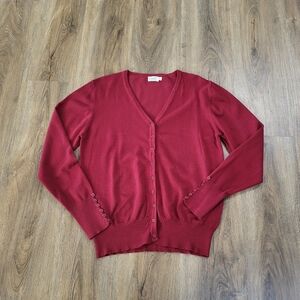 LALABEE Red V-NECK LONG SLEEVE CARDIGAN SWEATER Size XL Button Down